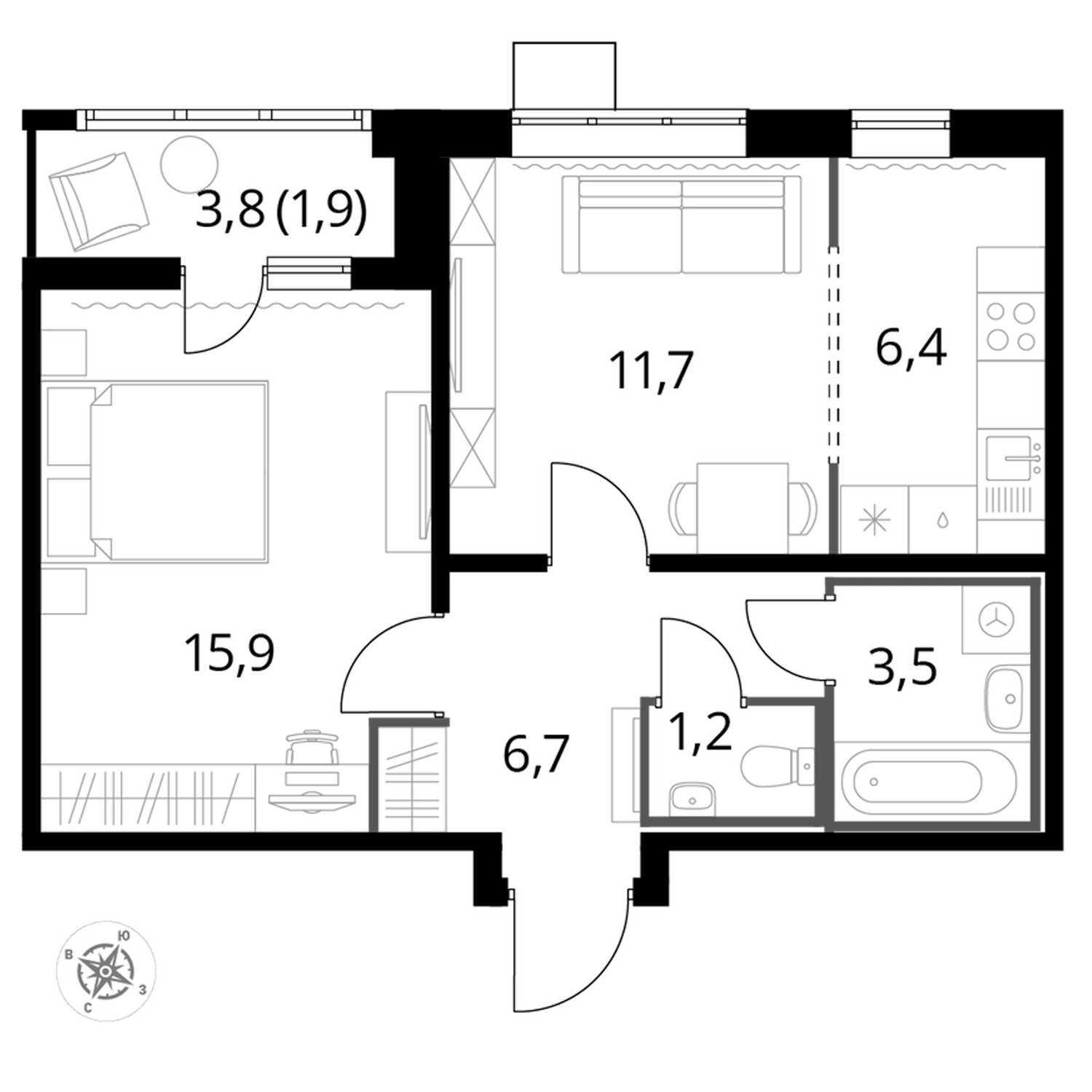 Продажа 2-комнатной квартиры № 4, 59.1 кв.м, этаж 7/22 в ЖК 