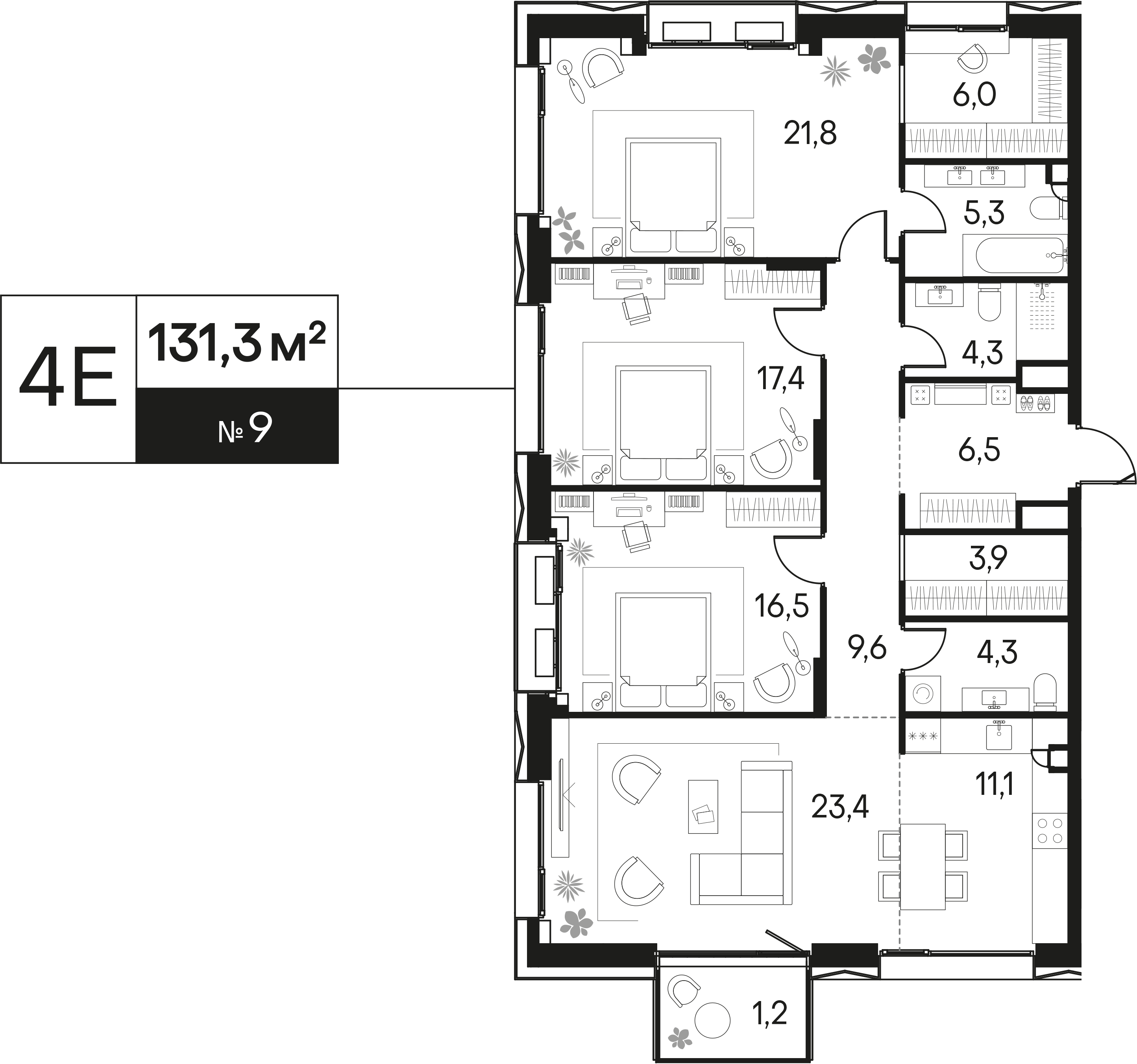 Квартира 21 в ЖК Primavera площадью 131.3 кв.м, этаж 7, кол-во комнат 3,  цена 54883400 - купить от застройщика | Est-a-Tet